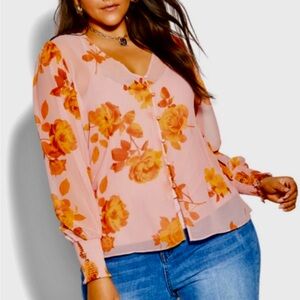 City Chic Pink and Orange Graphic Blouse nwot